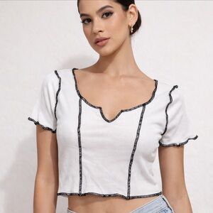 New PacSun Y2K Baby Crop Tee Reverse Thread White Black Top S
